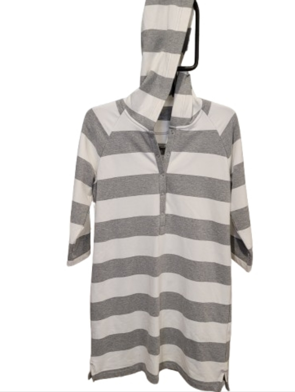 GAPbody Hooded Striped Sweatshirt Cover Up Gray White Medium - Picture 4 of 12